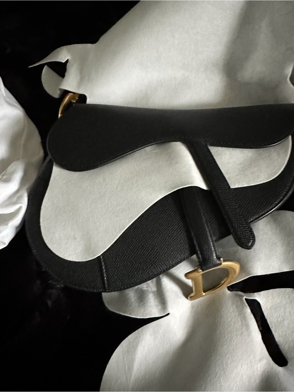 Dior Black Saddle Bag with Gold 'D' Accent - Picture 2 of 4